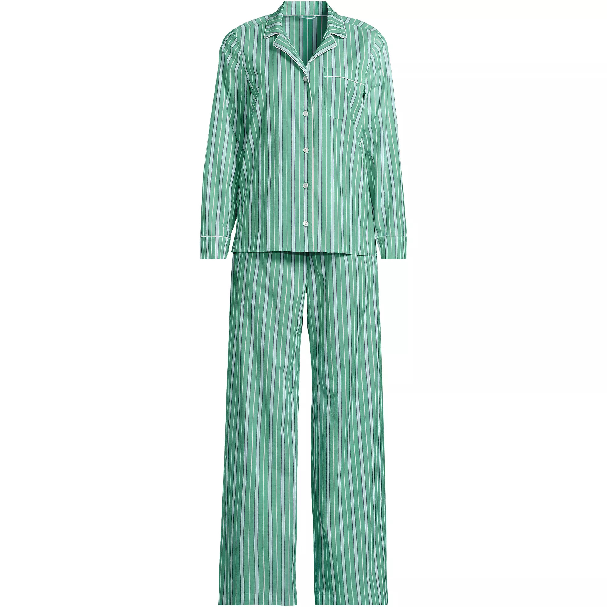 Women's Cotton Poplin 2 Piece Pajama Set - Long Sleeve Top and Pants | Lands' End (US)