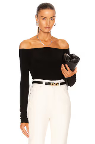 Norma Kamali Long Sleeve Off Shoulder Top in Black | FWRD | FWRD 