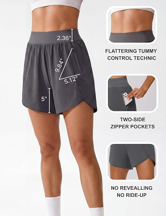 BMJL Womens Athletic Shorts 5" High Waisted Light Weight Workout Running Gym Activewear with 2 Zi... | Amazon (US)