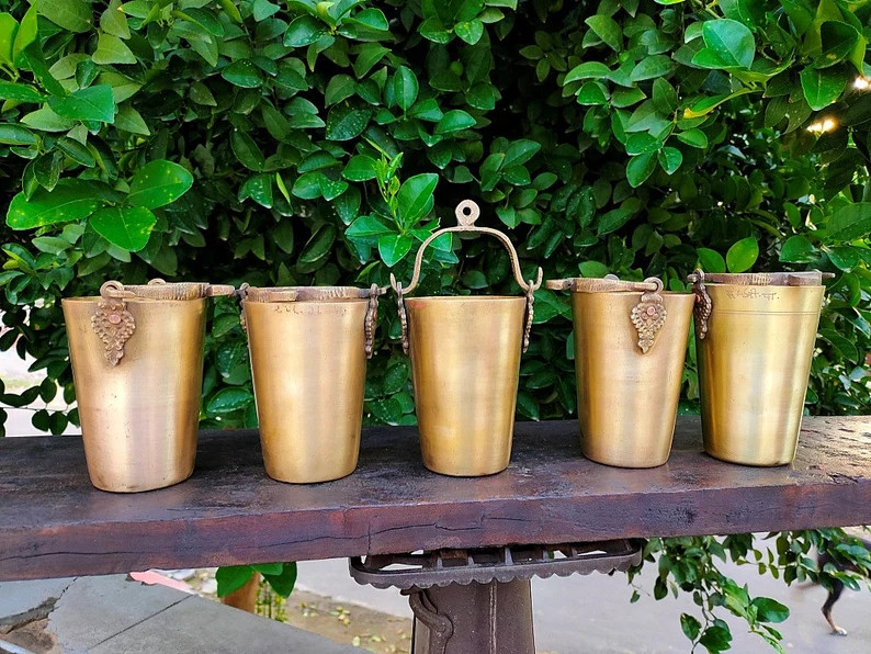 Old Indian Brass Glass With Handle / Brass Lassi Glass / Brass tumbler on stand / Brass glass / B... | Etsy (US)