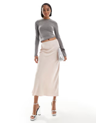 ASOS DESIGN Tall satin bias midi skirt in champagne | ASOS (Global)