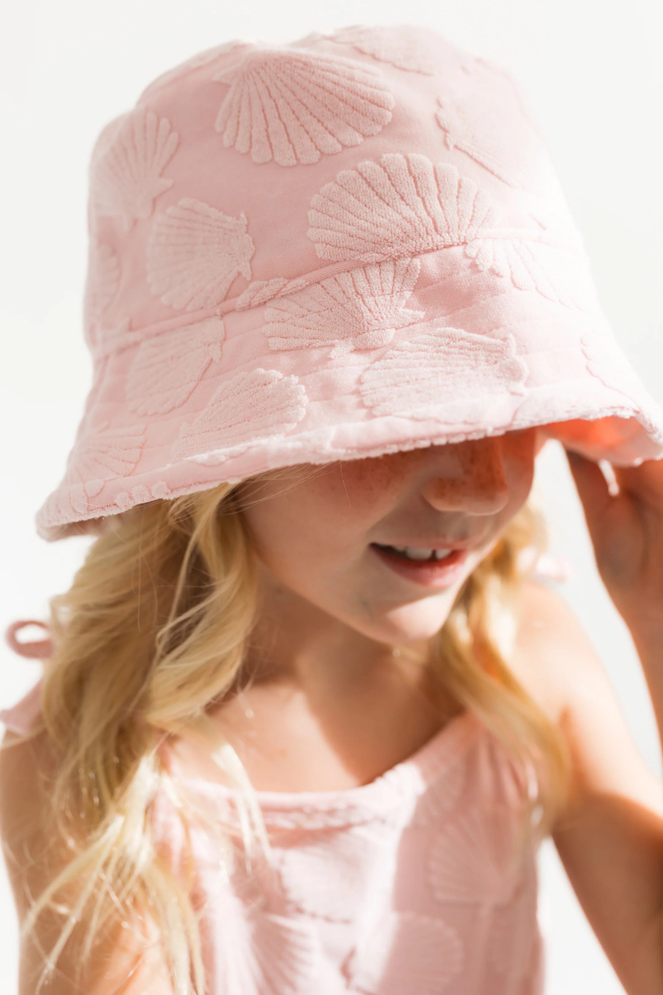Pink Seashell Terry Bucket Hat | Girls Beach Vacation Hat | In My Jammers | In My Jammers