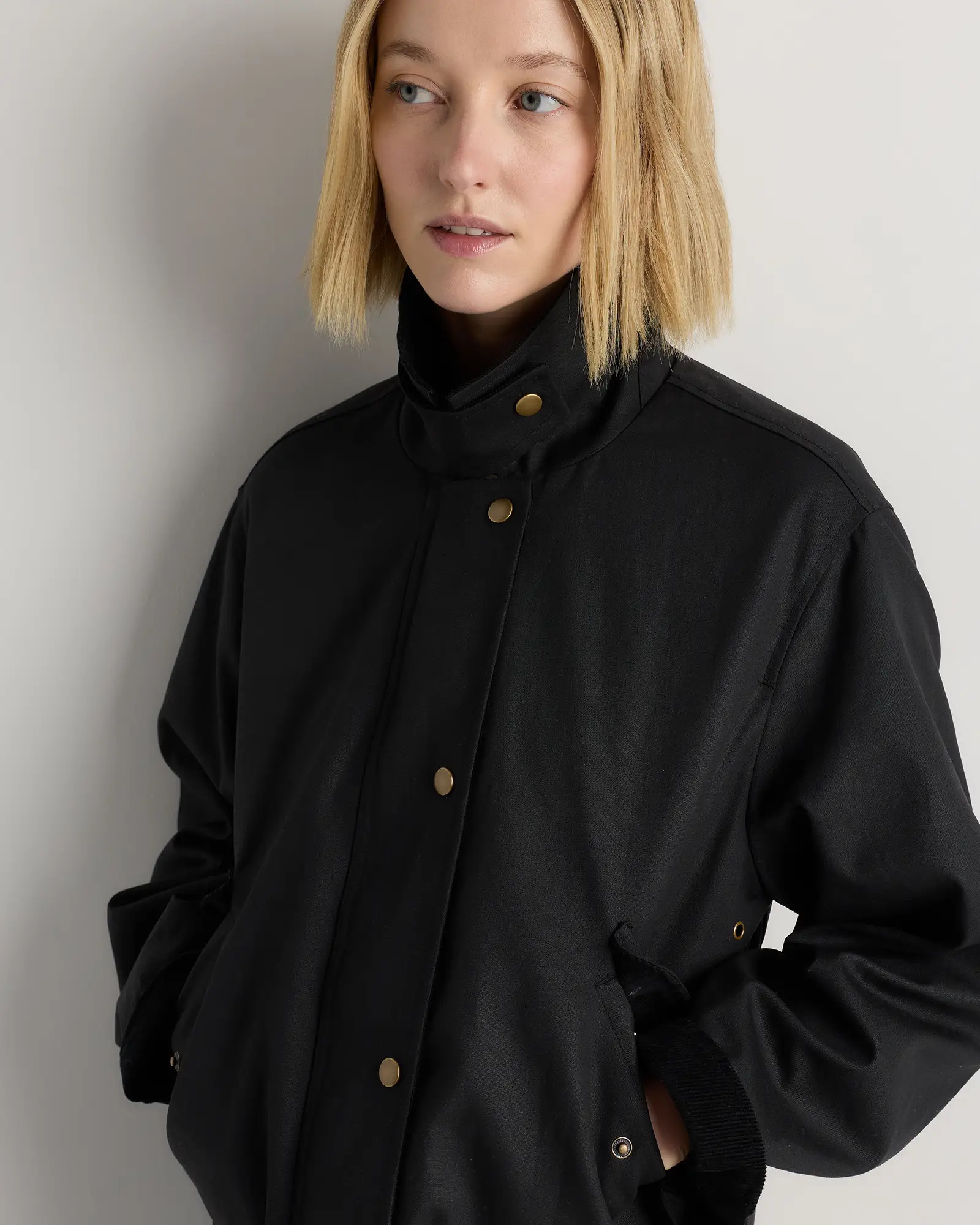 Organic Waxed Cotton Cropped Barn Jacket in Vintage Black | Quince