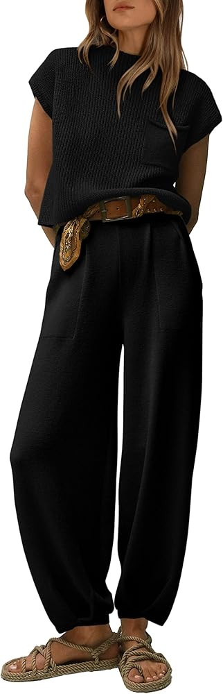 PRETTYGARDEN Womens Two Piece Outfits Sweater Sets Knit Pullover Tops And High Waisted Pants Matc... | Amazon (US)