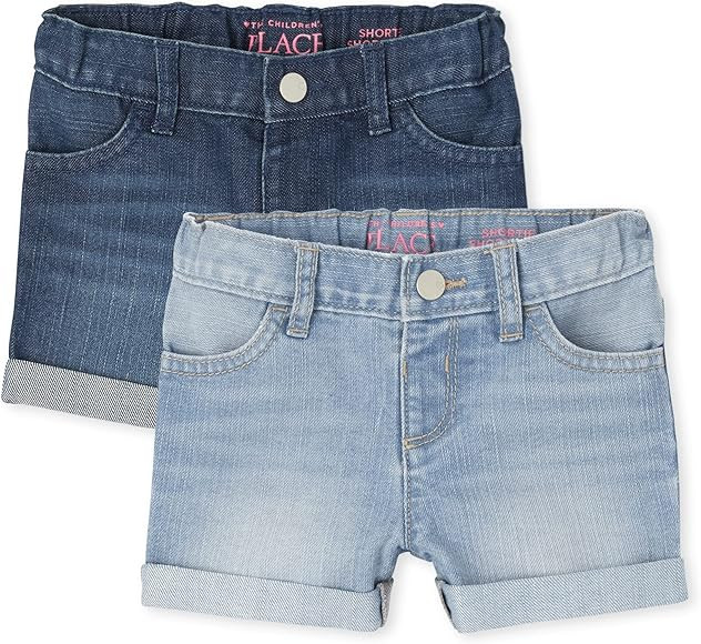The Children's Place Toddler Girls Roll Cuff Denim Shortie Shorts 2-Pack | Amazon (US)