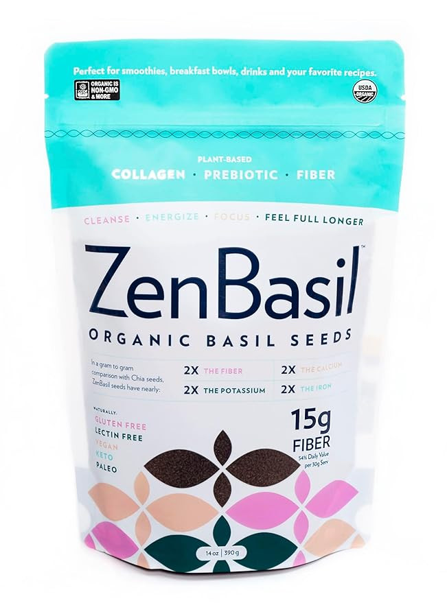 Zen Basil Seeds | edible basil seeds usda organic, kosher, non-gmo, lectin free, gluten free, pla... | Amazon (US)