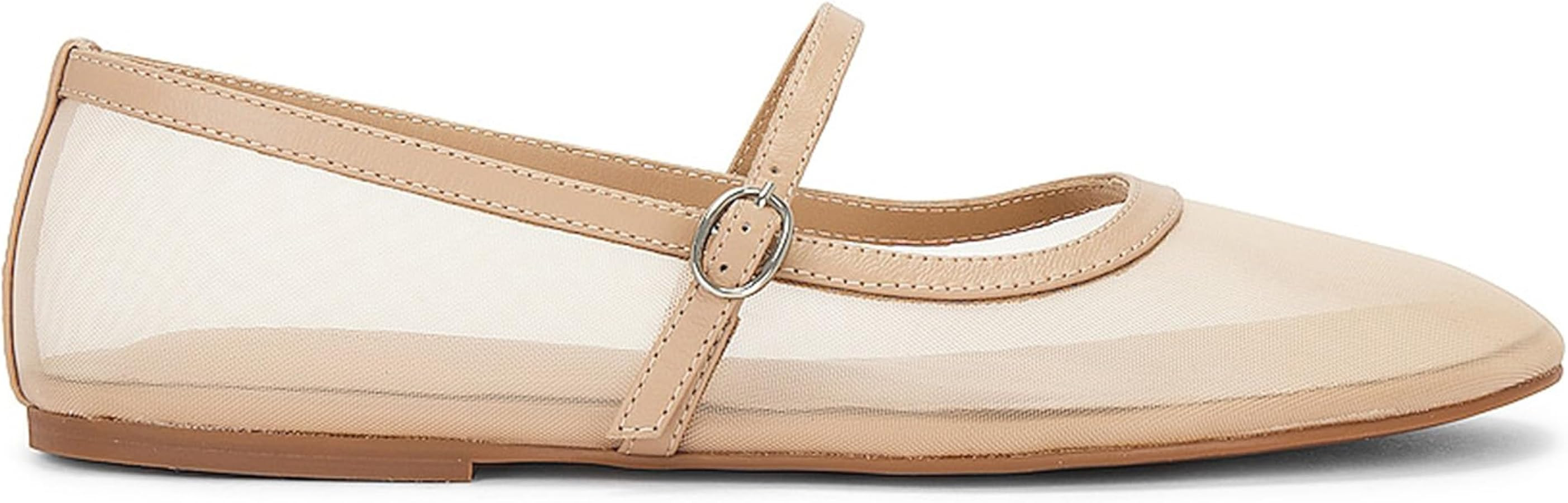 Women's Fine Mesh Ballet Flats,Buckle Strap Square Toe Ballerina Shoes,Casual Mary Jane Flats Com... | Amazon (US)