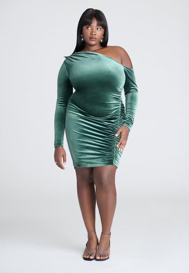 Shirred Velvet Mini Dress | Eloquii