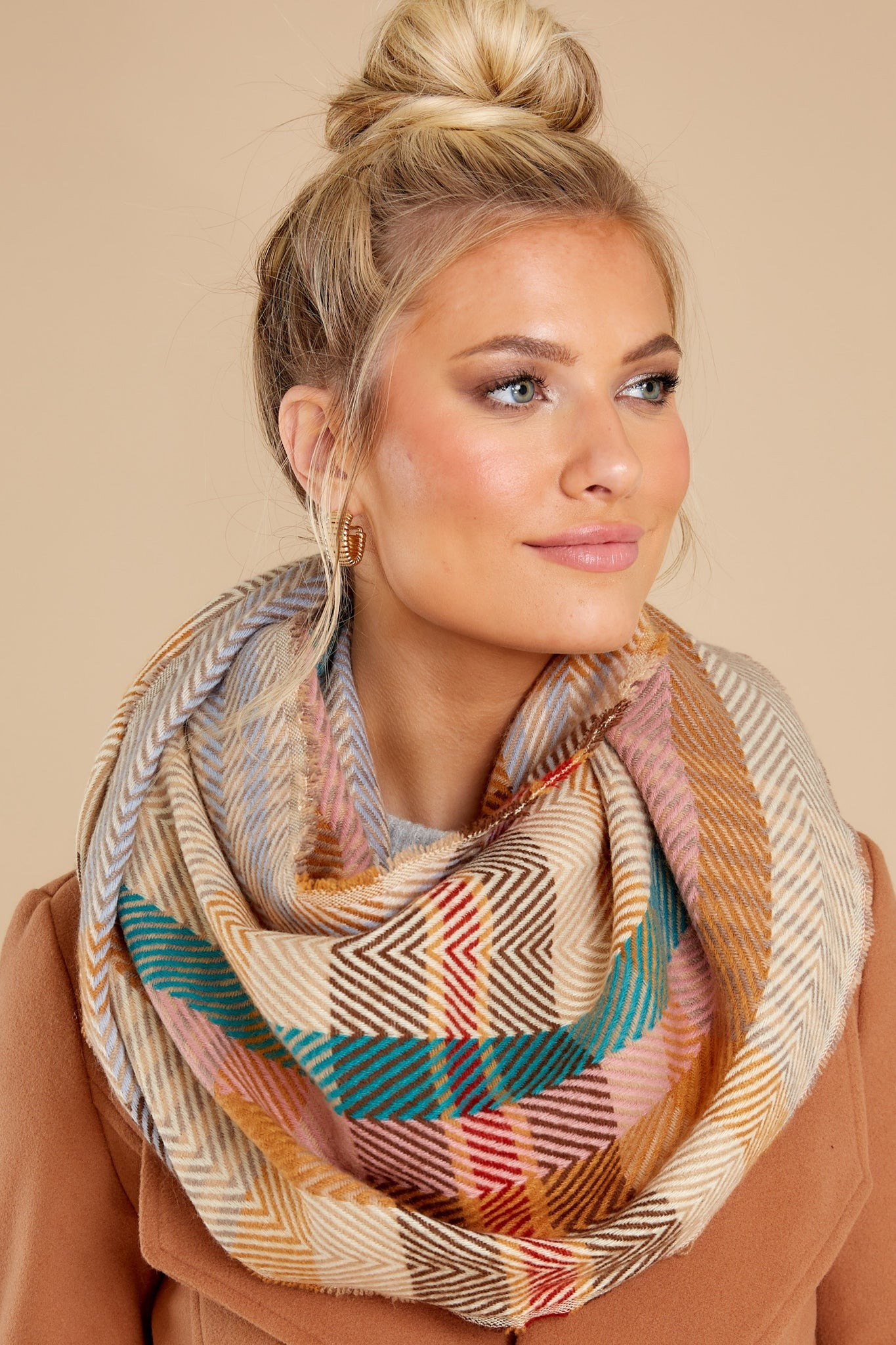 All The Cozy Ivory Multi Plaid Scarf | Red Dress 