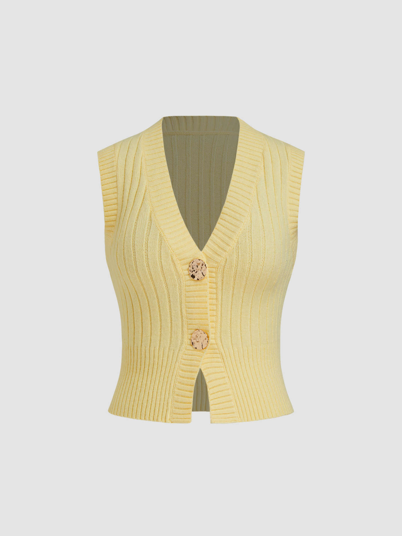 Knit V-neck Solid Button Vest... | Cider