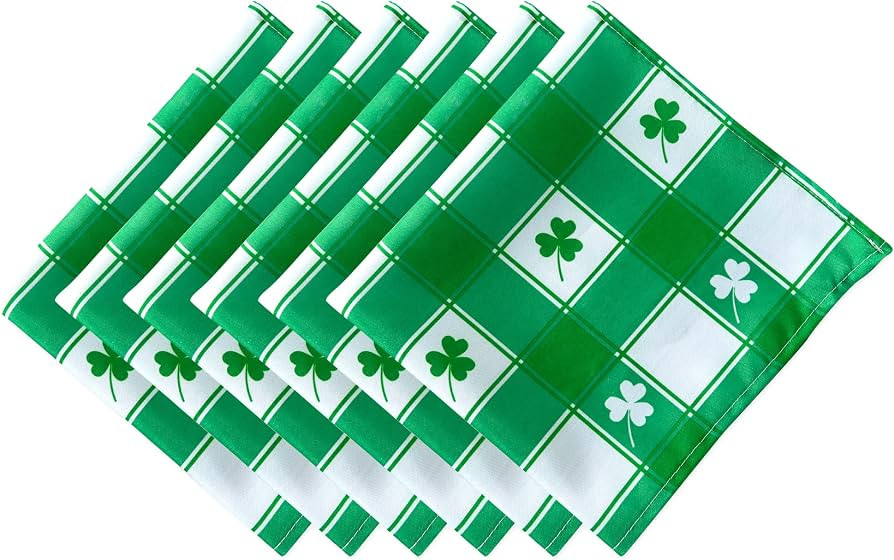 LUSHVIDA St.Patrick's Day Checkered Cloth Napkin Set, 20x20 Inch, 6 Pieces, Green | Amazon (US)