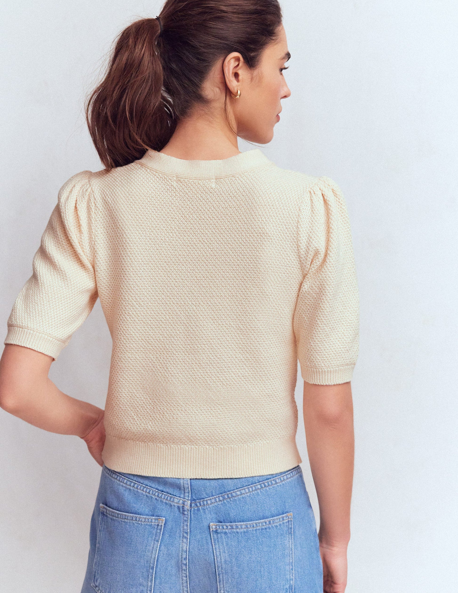 Hayley Cotton V-neck Cardigan-Warm Ivory | Boden (US)