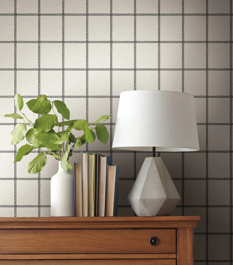 York Wallcoverings Magnolia Artful Plaid Check Black and White | Etsy | Etsy (US)