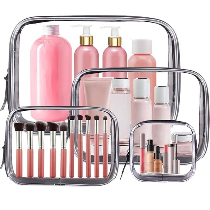 4PCS Clear Makeup Bag, TSA Approved Transparent Travel Toiletry Bag, Waterproof PVC Cosmetic Pouc... | Amazon (US)