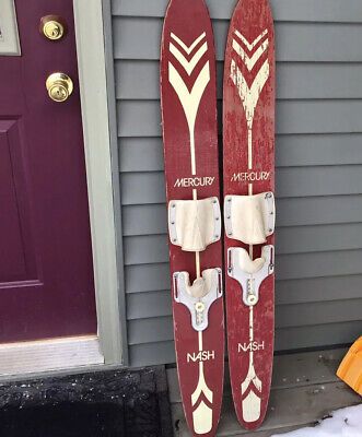 Vintage  Mercury Wood Water Skis,Red And White 49”s Long. | eBay US