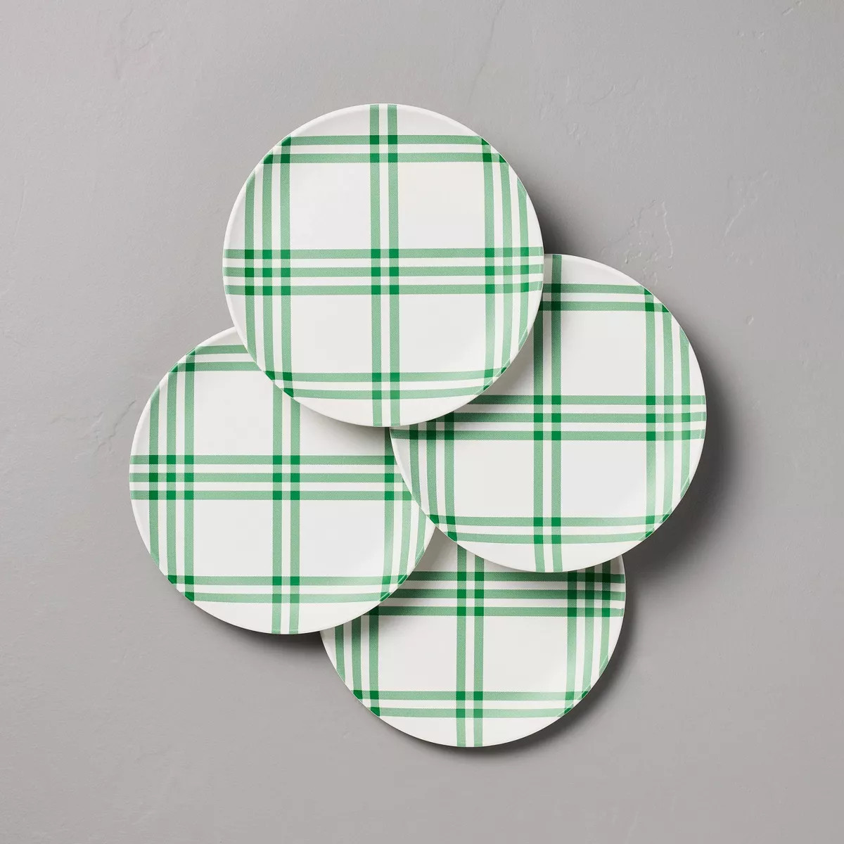 8.8" Tri-Stripe Plaid Melamine Salad Plates Green/Cream - Hearth & Hand™ with Magnolia | Target