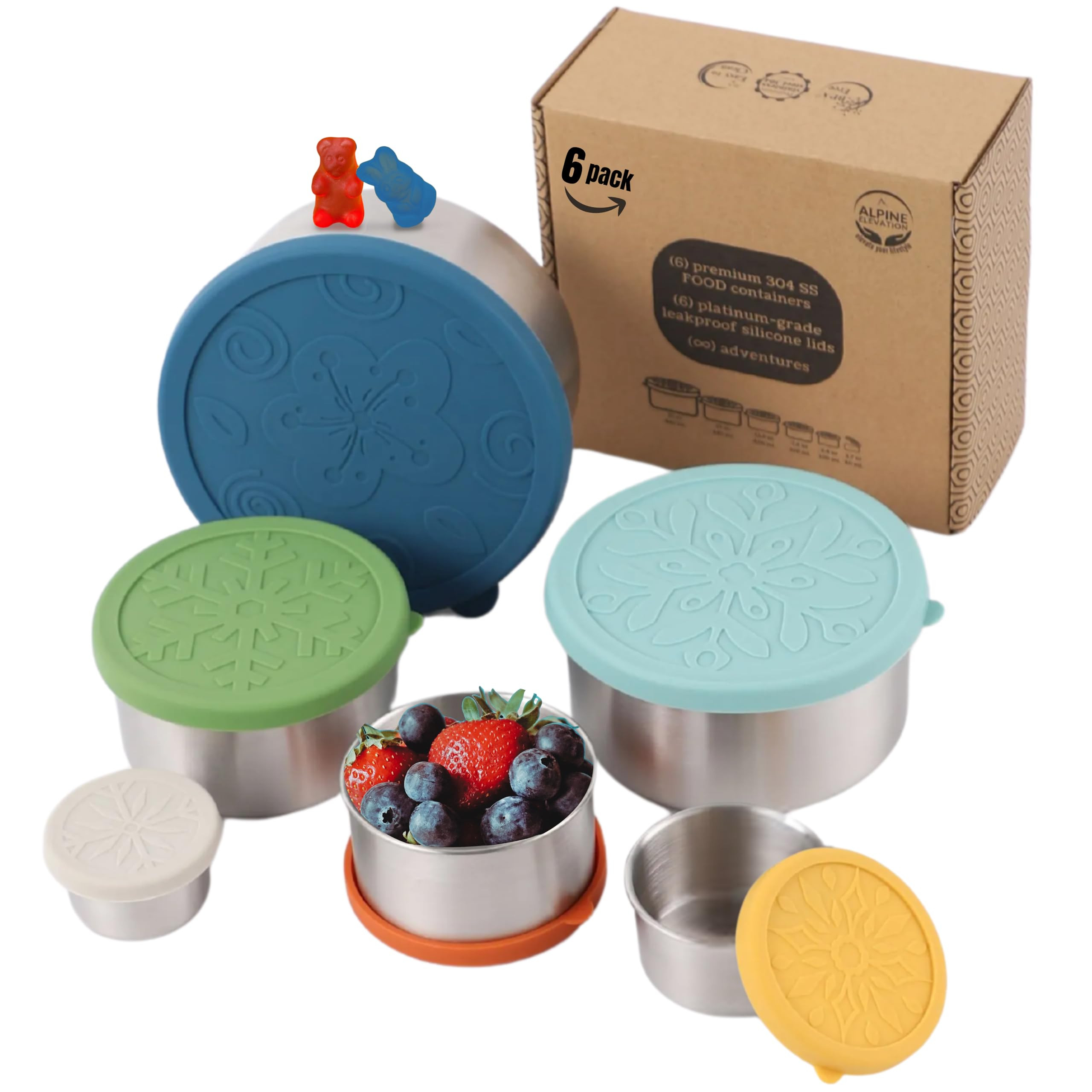 Alpine Elevation 12 Pcs - 6 Stainless Steel Containers + 6 Silicone Lids | 304 Stainless Steel Sn... | Amazon (US)