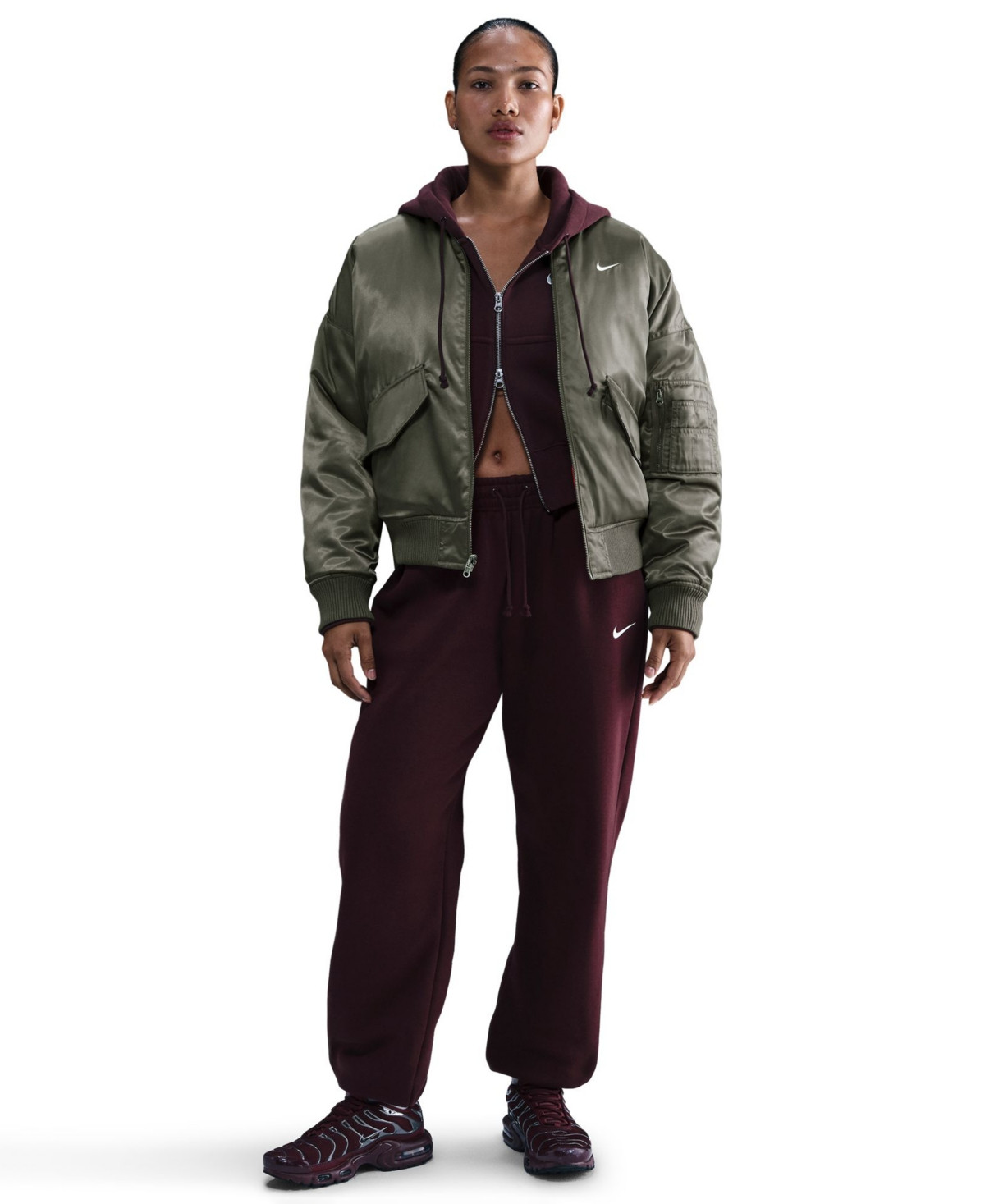 Nike Women's Sportswear Therma-Fit Reversible Bomber Jacket - Medium Olive | Macy's