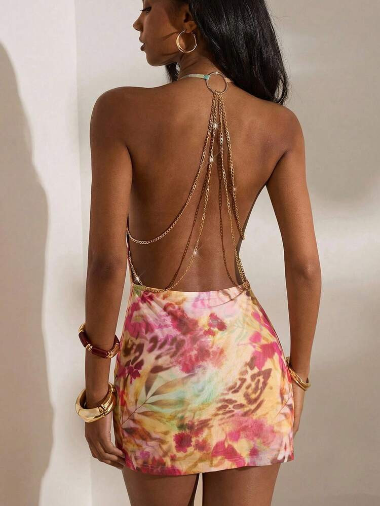 Opulessa Spring/Summer Valentine's Day Women's Beach Vacation Leopard Print Plunging Neck Backles... | SHEIN