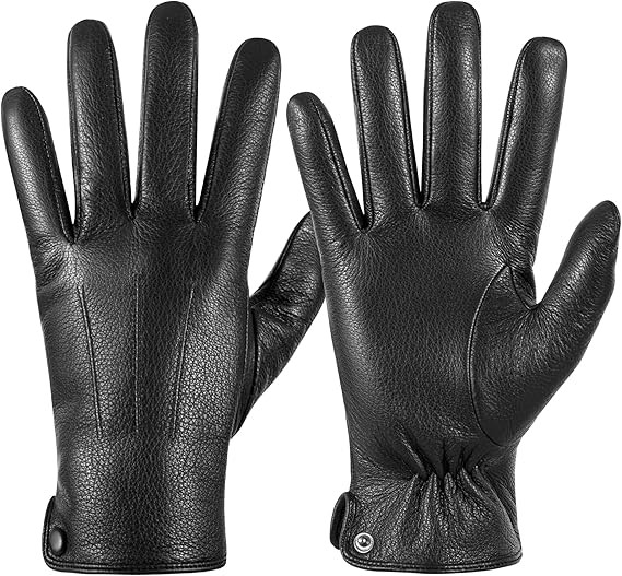 QOF Winter Genuine Leather Gloves for Men, Cashmere Warm Lined Finger Touchscreen Texting Driving... | Amazon (US)