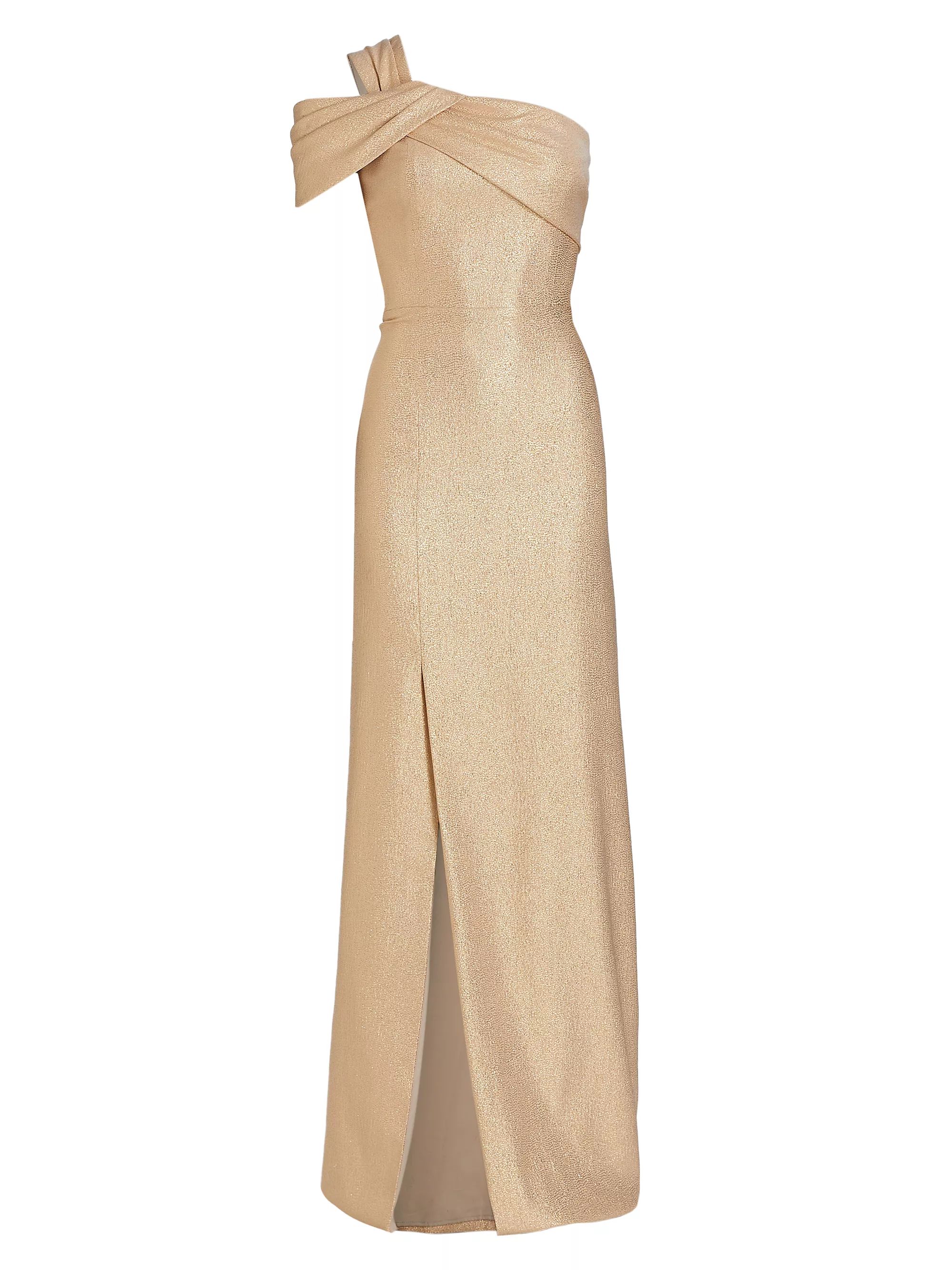 Shop Teri Jon by Rickie Freeman One-Shoulder Metallic-Jacquard Gown | Saks Fifth Avenue | Saks Fifth Avenue