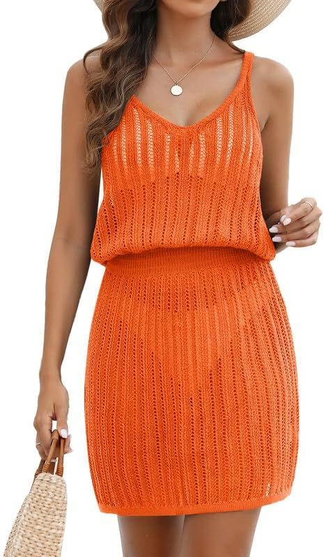 AI'MAGE Women's Cover Up Crochet Swimsuit Cover Up Sleeveless Bathing Suit Beach Dress S-2XL | Amazon (US)