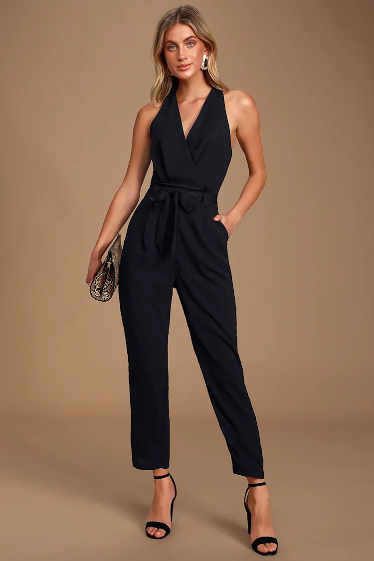 In the City Black Surplice Sleeveless Jumpsuit | Lulus (US)