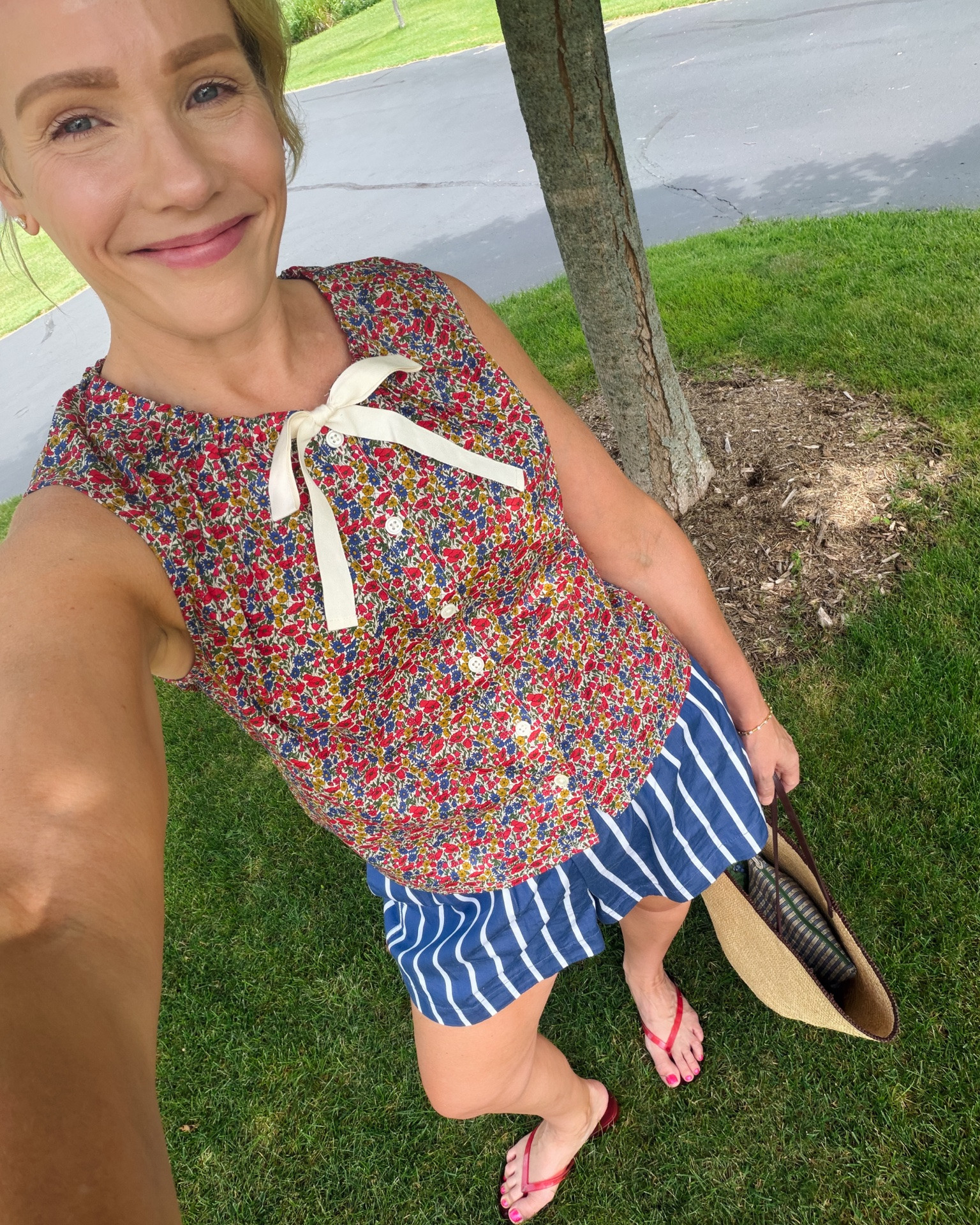 This J.Crew top, now 30% off! Lightweight for now & the Liberty fabric takes it into early Fall, wearing my regular size small. My Madewell shorts are the MVP of Summer shorts! I sized up one. Jelly flats & everyday Sezane tote. xo, Claire

#LTKootd #LTKmomlife #LTKOver40