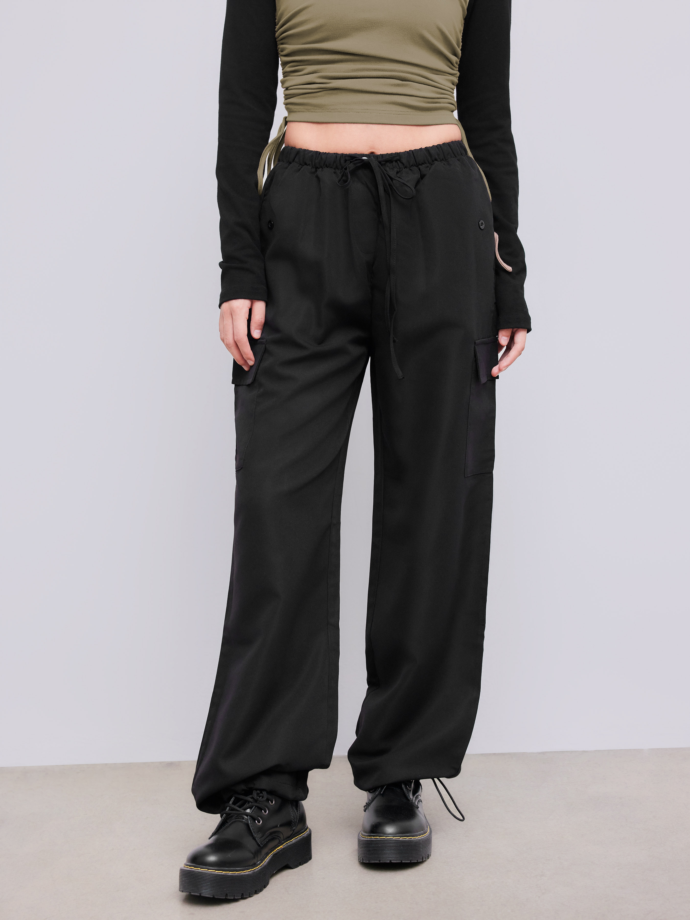 Women Cargo Jersey Slim Version Solid Low-Rise Parachute Cargo Pants For School Daily Casual Gym/... | Cider