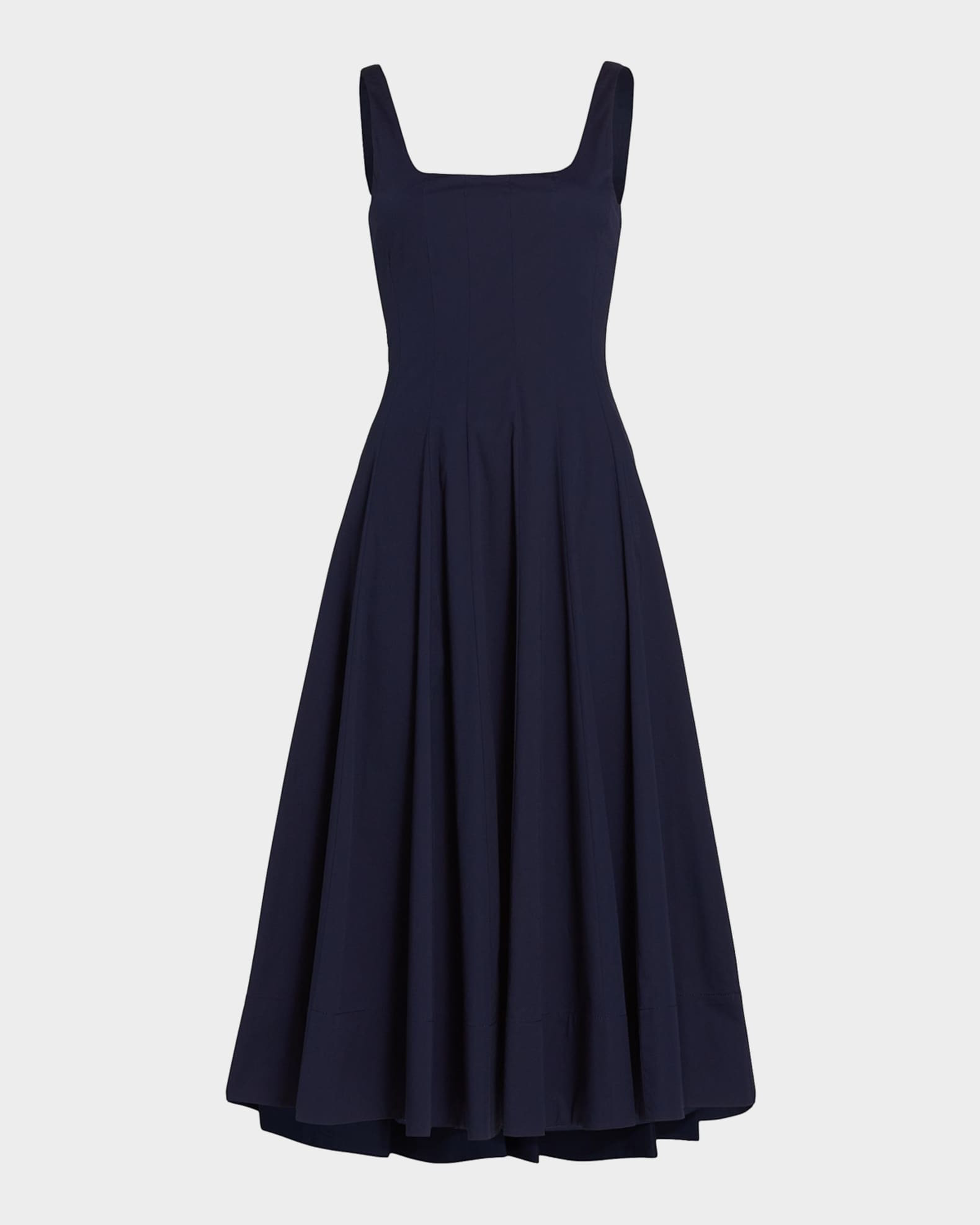 STAUD Wells Square-Neck Corset Midi Dress | Neiman Marcus