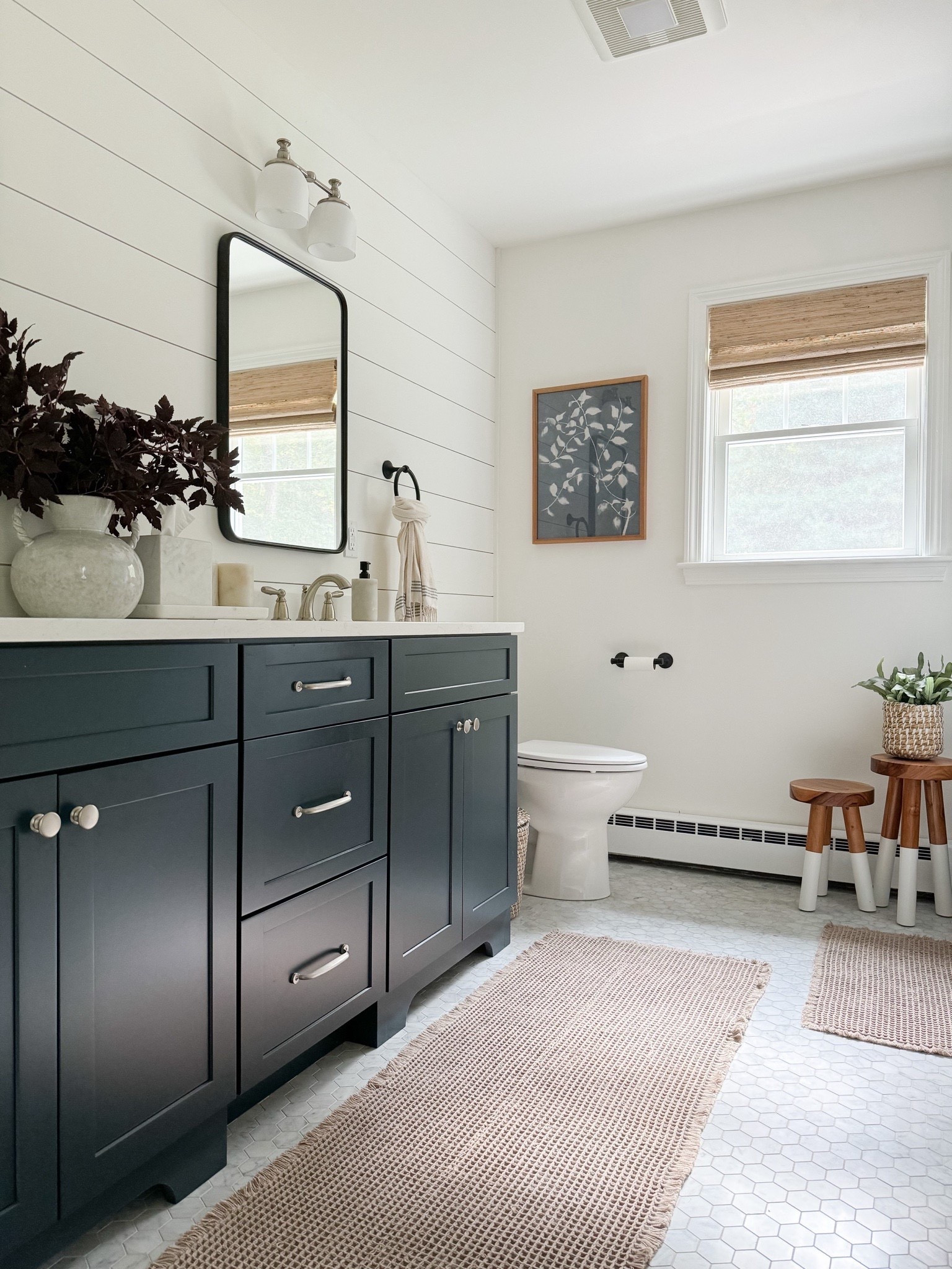 Coastal bathroom, runner, bath mat, wooden stool,  wall art, window shades, vanity mirror, bathroom inspo, home decor, Sherricalnanhome






#LTKFindsUnder100 #LTKSeasonal #LTKHome