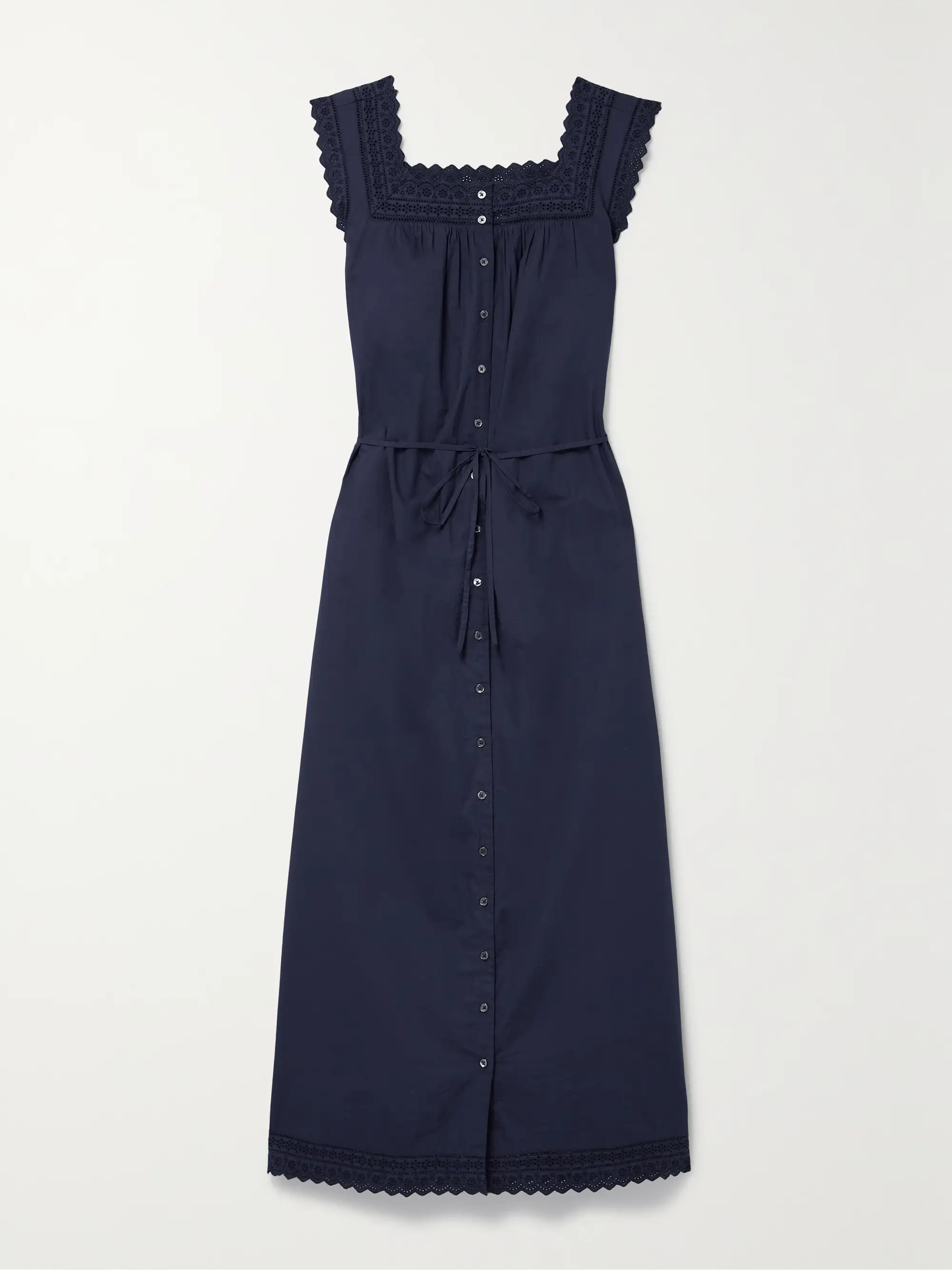 Saison broderie anglaise-trimmed organic cotton-poplin midi dress | NET-A-PORTER (US)