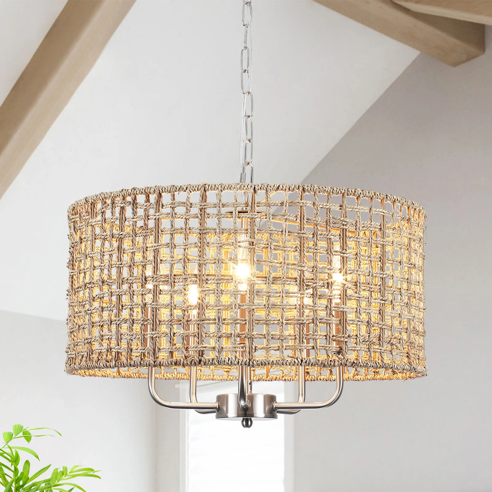 Bay Isle Home™ Ekkehard 5 - Light Dimmable Drum Chandelier Natural Rattan Bohemian Pendant & Re... | Wayfair North America