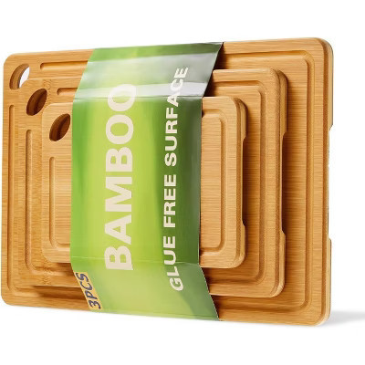 Bamboo Cutting Board Set of 3 for Kitchen,Wooden Chopping Board with Deep Juice Groove & Hanging Hole, Serving Tray | Target