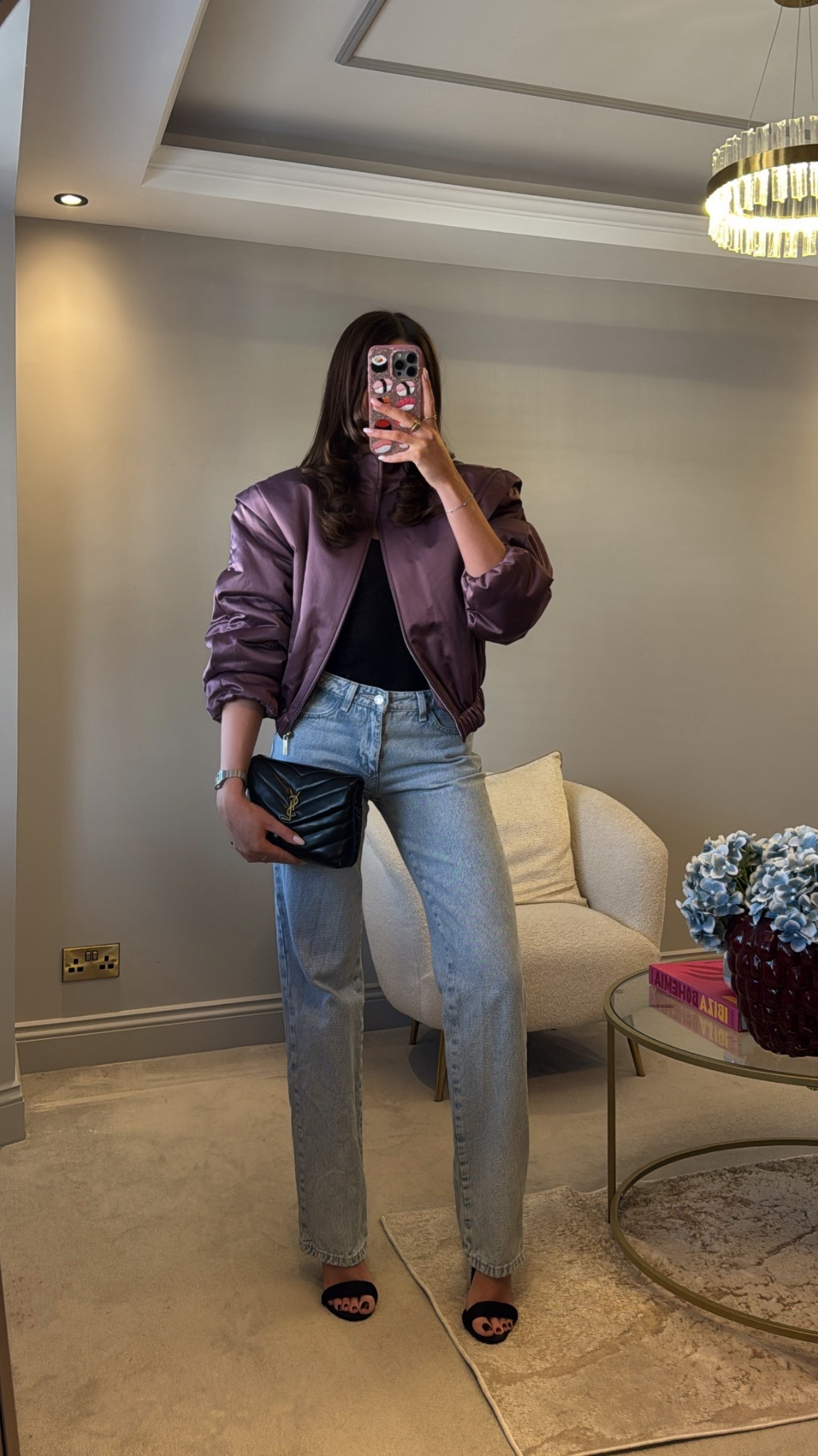 Jacket. Satin jacket. Shoulder pads. Structured jacket. Zara. Bomber jacket. Jeans. Straight leg jeans. Denim jeans. Black heels. High heels. Boohoo. Asos. 

#LTKspring #LTKuk #LTKstyletip