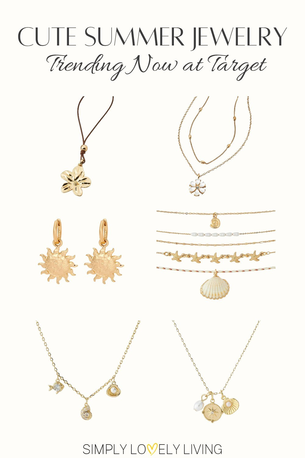 Cute summer jewelry on sale now at Target! Gold fashion jewelry. Seashells and florals. Necklaces and earrings. 

#LTKSwim #LTKTravel #LTKSeasonal