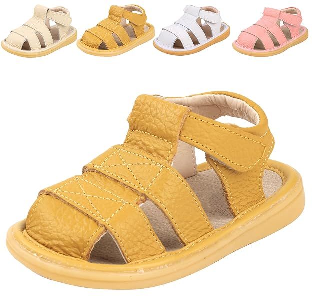 LONSOEN Toddler Boy Girl Summer Outdoor Closed-Toe Leather Sandals | Amazon (US)