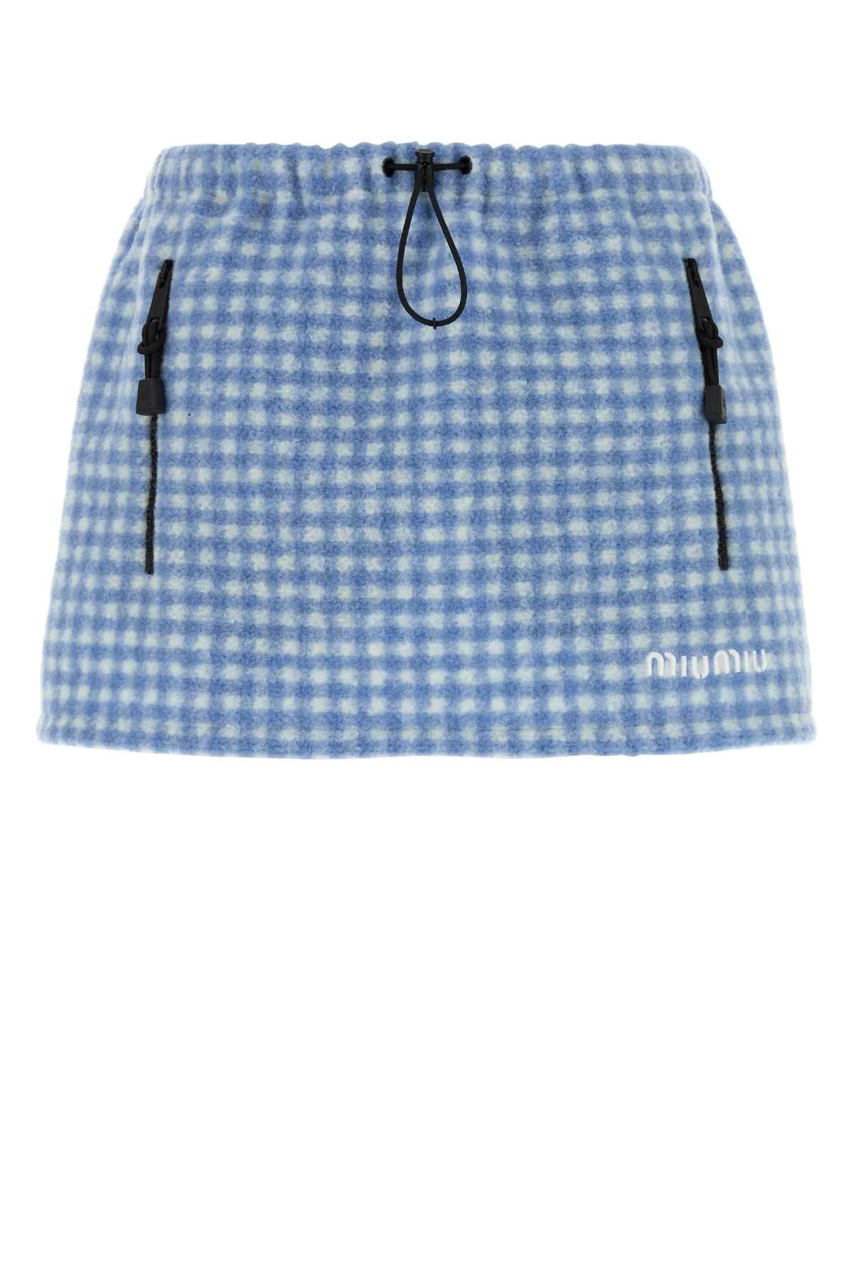 Miu Miu Houndstooth Pile Mini Skirt — Blue | Italist Inc.
