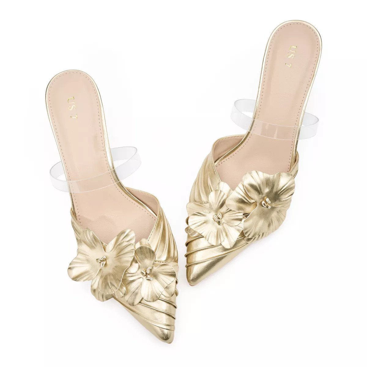 BLISSFUL STEP Flower Pointed Toe Slip on High Heel Slides Mules for Women 5.5 Gold | Target