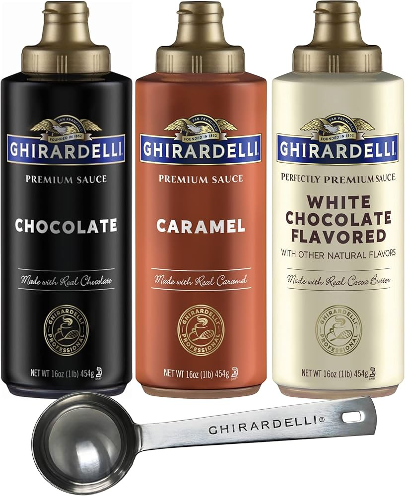 Ghirardelli Chocolate Sauce, White Chocolate Flavored Sauce, Caramel Sauce 16 oz Squeeze Bottles ... | Amazon (US)