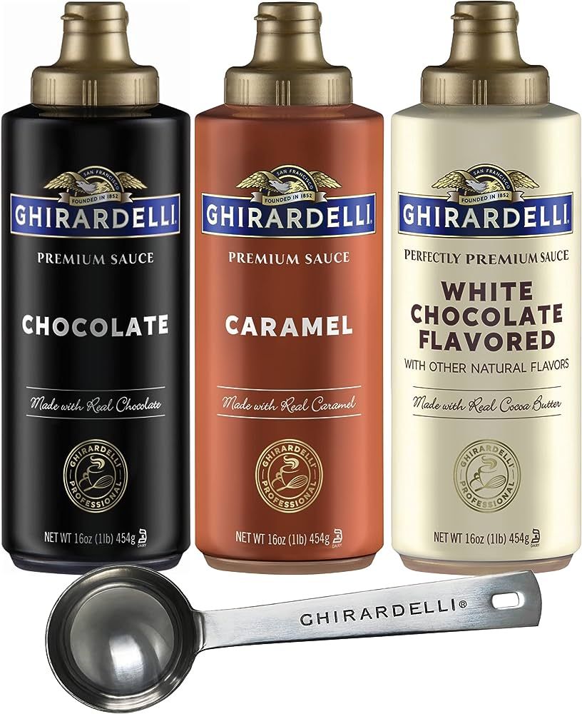 Ghirardelli Chocolate Sauce, White Chocolate Flavored Sauce, Caramel Sauce 16 oz Squeeze Bottles ... | Amazon (US)