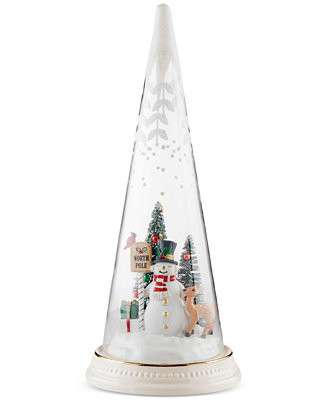 Lenox Lighted Christmas Cone With North Pole Snowman Scene Figurine - Macy's | Macy's