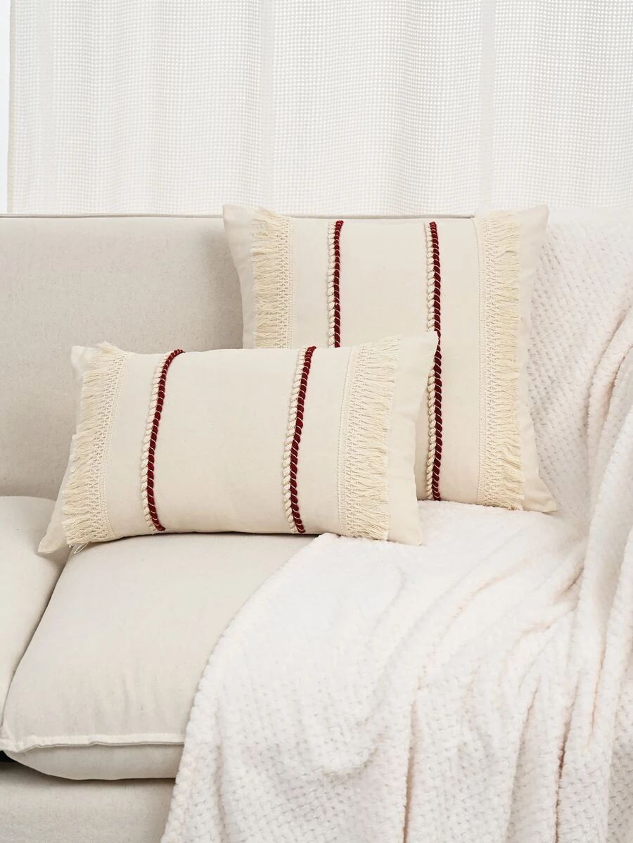 HomeHome & LivingHome TextileTable & Sofa LinensCushion Cover1pc Tassel Trim Cushion Cover Withou... | SHEIN