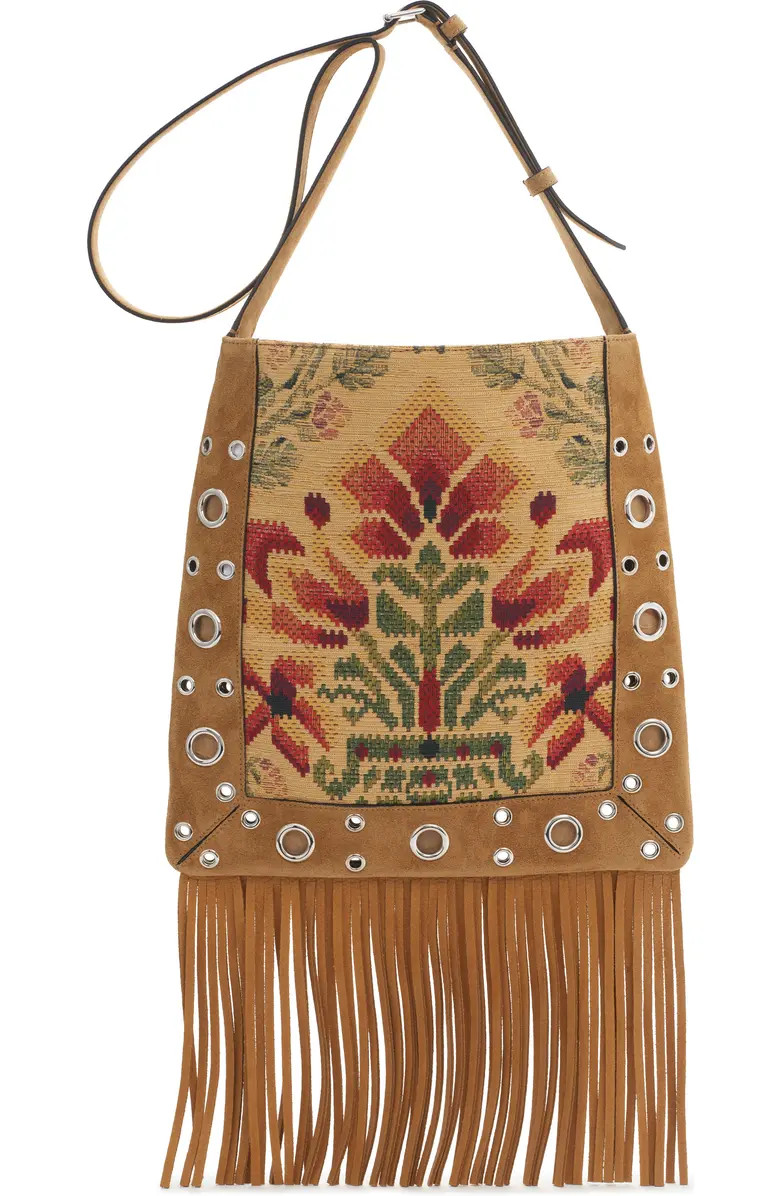 Nellcôte Embroidered Fringe Stud Crossbody Bag | Nordstrom