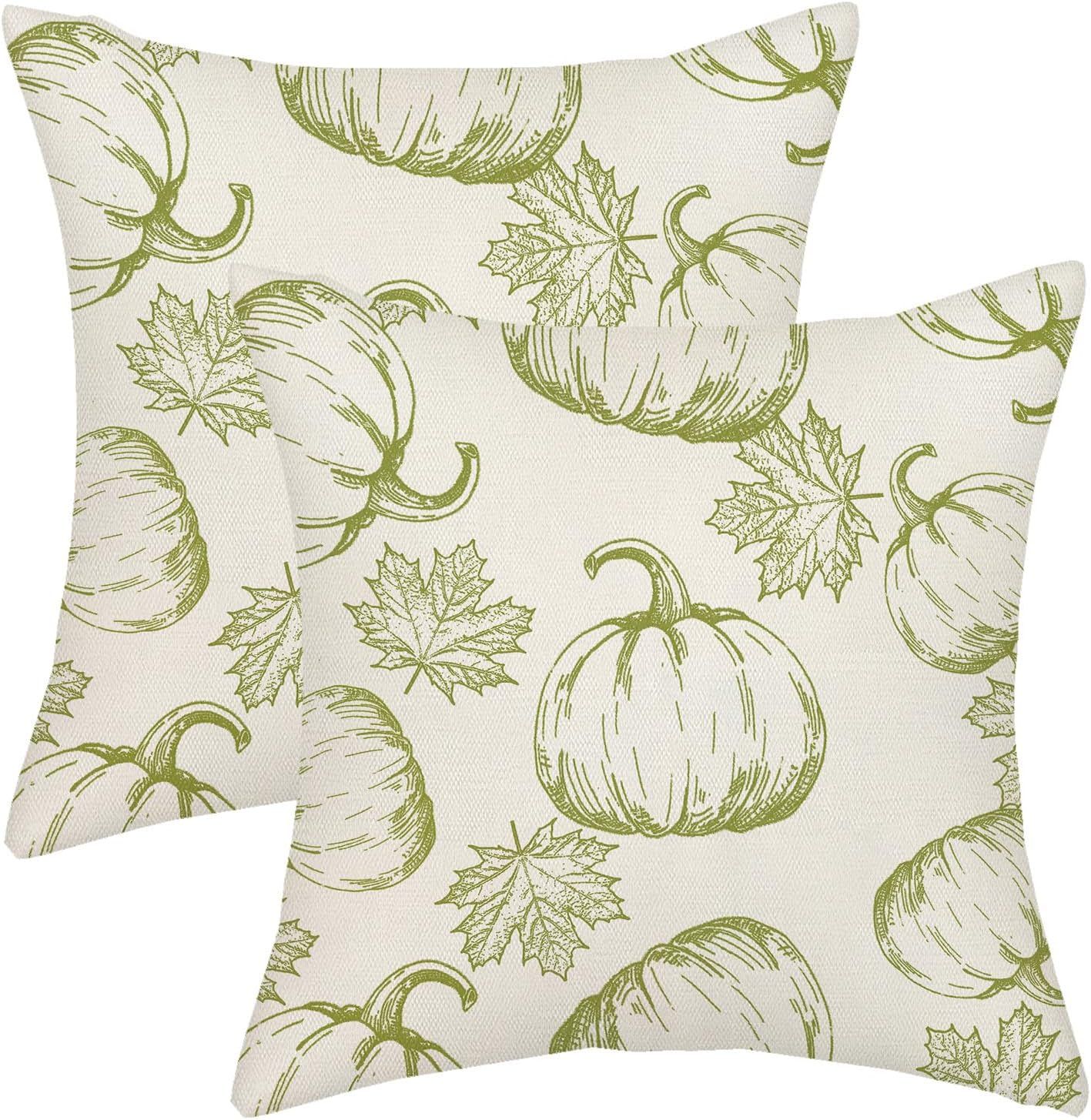 Fall Pillow Covers 18x18 Sage Green Pumpkin Decor Throw Pillows Case for Couch Maple Leaves Autum... | Amazon (US)