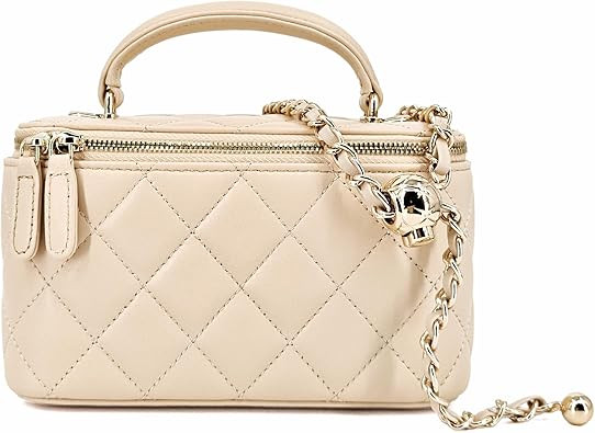 Small Genuine Leather Purse Quilted Crossbody Bag for Women, Mini Top-Handle Shoulder Handbag w/G... | Amazon (US)