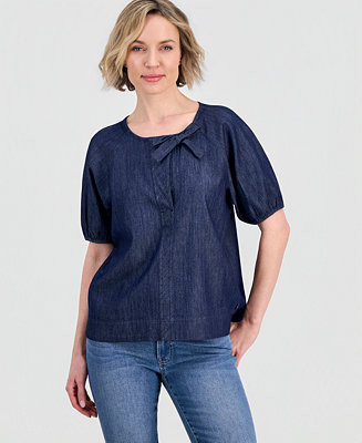 Jeans Women's Chambray Side Bow Blouse | Macy's