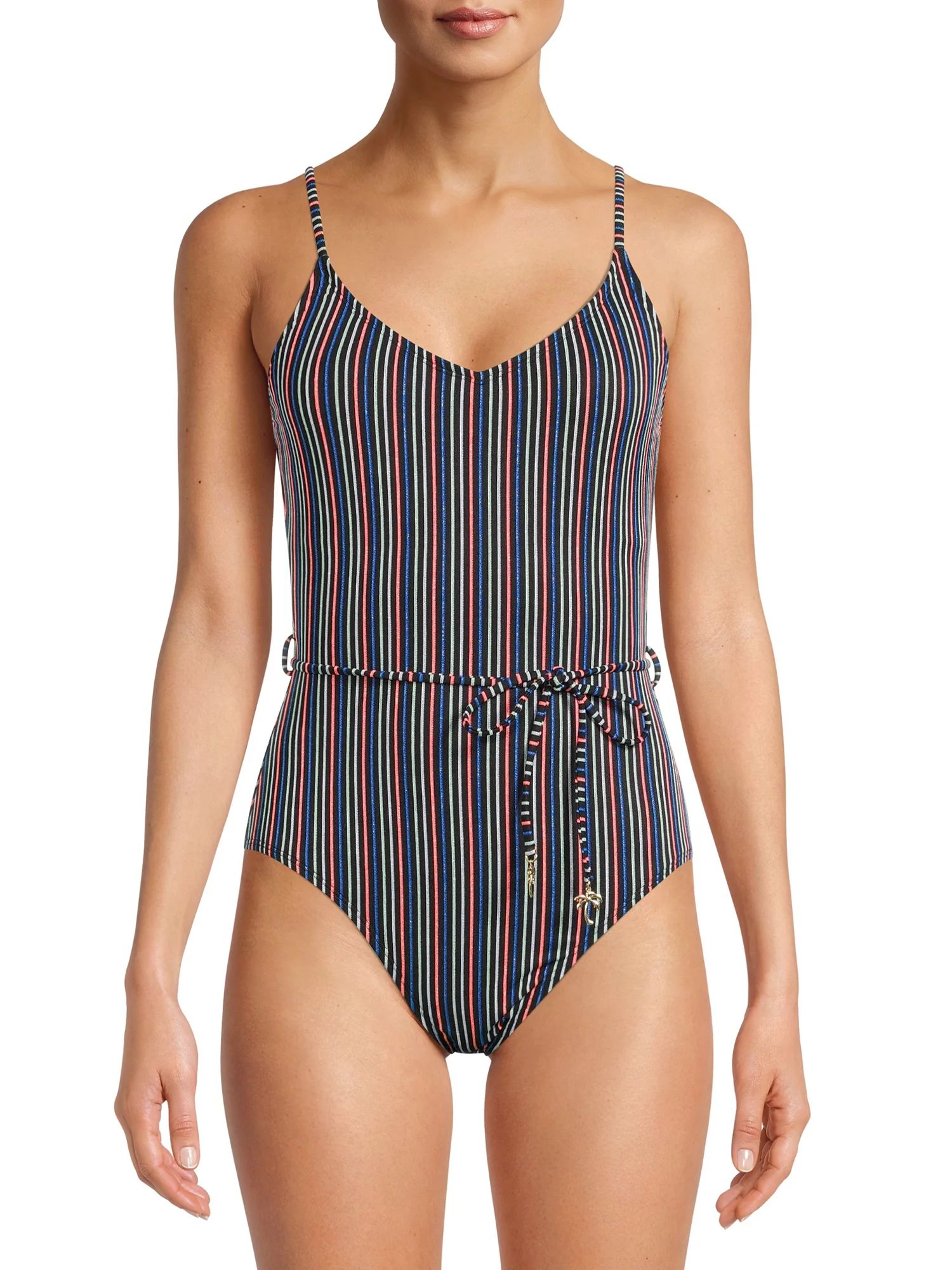 No Boundaries Juniors' Lurex Rib Knit Stripe One Piece | Walmart (US)