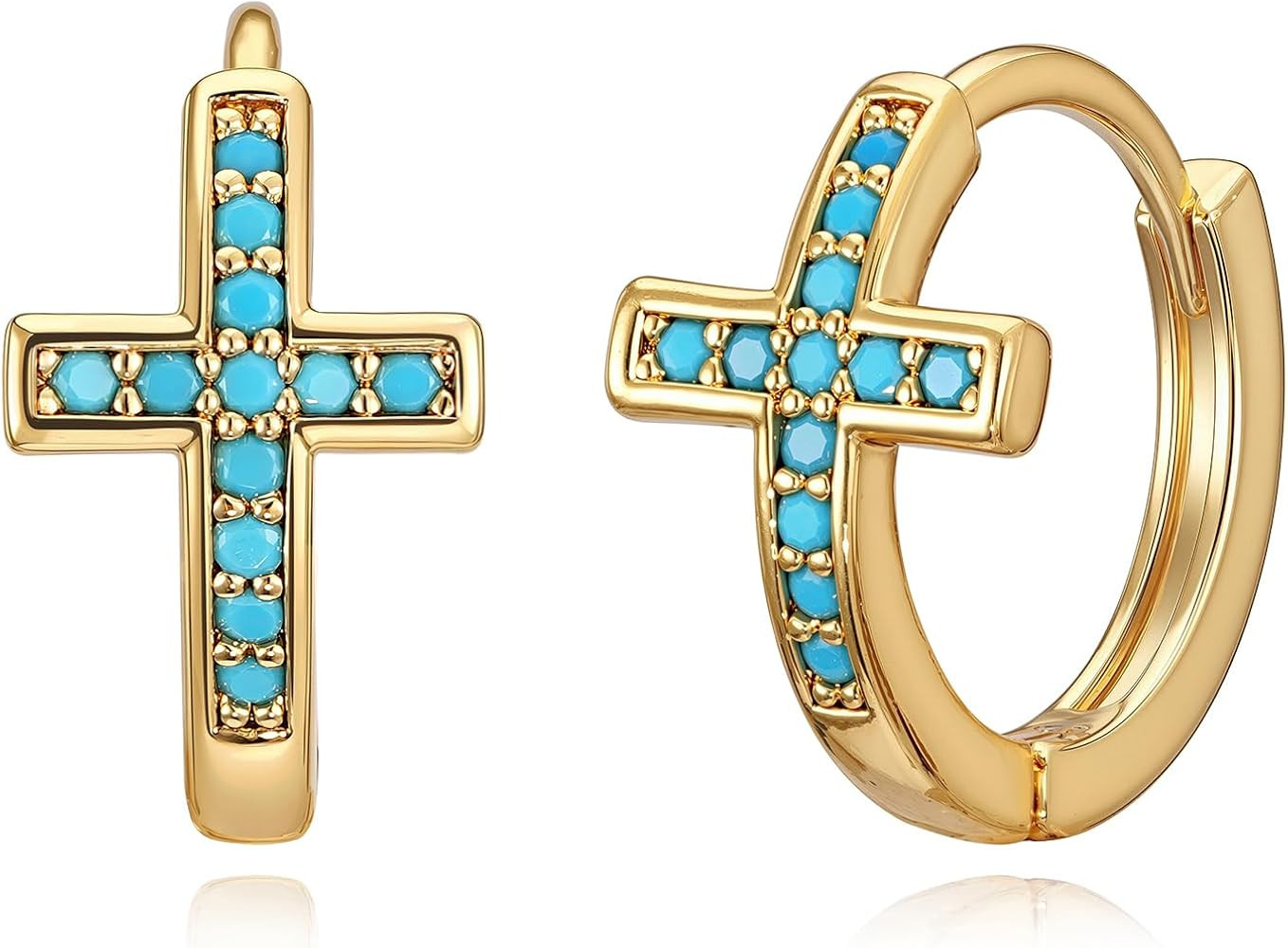 LOYATA Gold Cross Earrings for Women-14K Gold Plated Small Hoop Huggie Earrings Dainty Trendy CZ ... | Amazon (US)