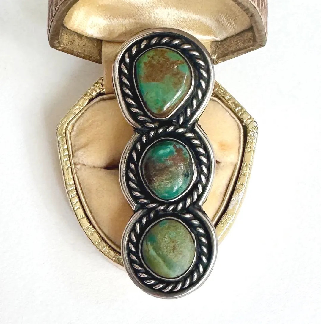 Oversized Navajo Turquoise Ring Long 2.25" Face Multi Three Stone Vintage 70s Native American Ste... | Etsy (US)